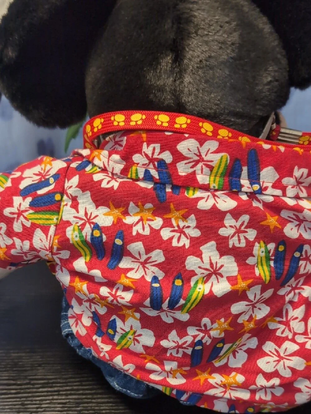 Mickey Mouse Plush Toy in Red Hawaiian Shirt and Blue Jeans